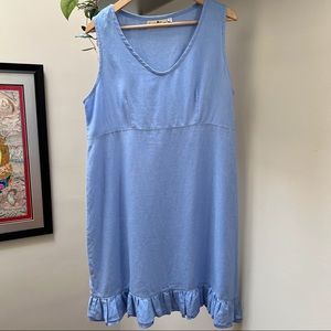 Goddess Gear Organic Linen Sleeveless Ruffle Dress Size Large Blue/Periwinkle